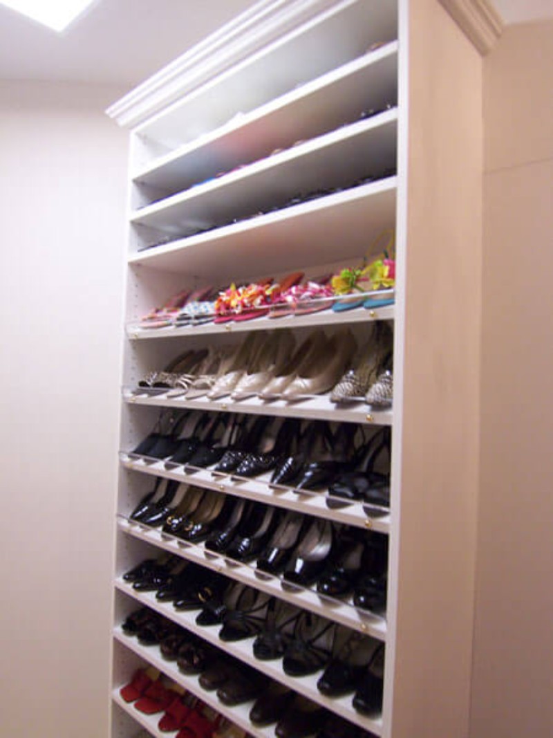 Modular Closets Built-in Closet Tower With Slanted Shoe Shelves
